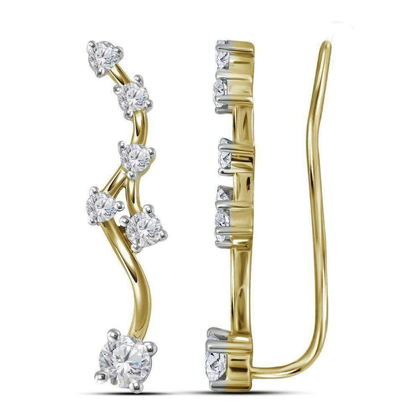 10kt Yellow Gold Women's Round Diamond Climber Earrings 3-4 Cttw - FREE Shipping (USA/CAN)-Gold & Diamond Earrings-JadeMoghul Inc.