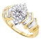 10kt Yellow Gold Women's Round Diamond Cluster Baguette Accent Ring 1/2 Cttw - FREE Shipping (US/CAN)-Gold & Diamond Cluster Rings-5-JadeMoghul Inc.