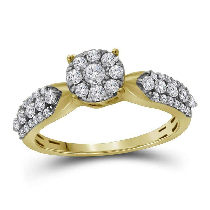10kt Yellow Gold Womens Round Diamond Cluster Bridal Wedding Engagement Ring 5-8 Cttw-Gold & Diamond Engagement & Anniversary Rings-JadeMoghul Inc.