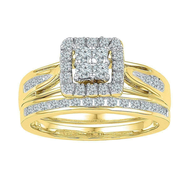10kt Yellow Gold Women's Round Diamond Cluster Bridal Wedding Engagement Ring Band Set 1/2 Cttw - FREE Shipping (US/CAN)-Wedding Jewelry-5-JadeMoghul Inc.