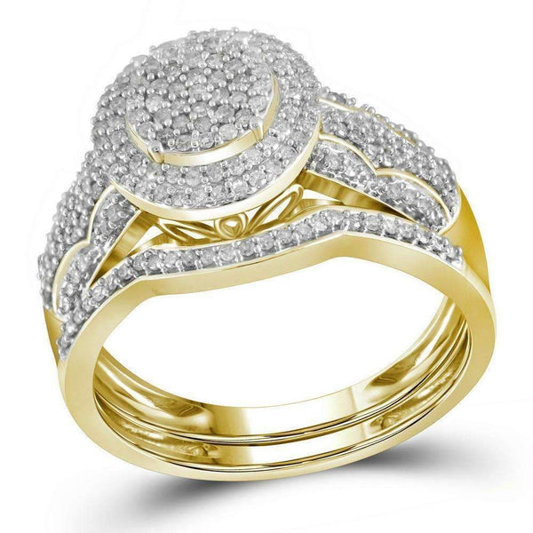 10kt Yellow Gold Women's Round Diamond Cluster Bridal Wedding Engagement Ring Band Set 1/2 Cttw - FREE Shipping (US/CAN)-Wedding Jewelry-6.5-JadeMoghul Inc.