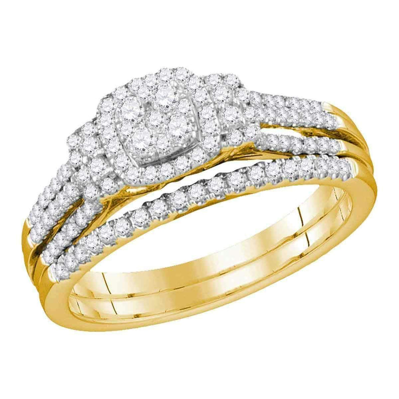10kt Yellow Gold Women's Round Diamond Cluster Bridal Wedding Engagement Ring Band Set 1/2 Cttw - FREE Shipping (US/CAN)-Wedding Jewelry-7-JadeMoghul Inc.