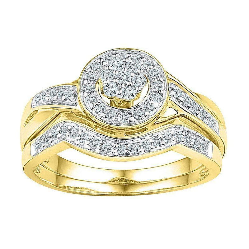 10kt Yellow Gold Women's Round Diamond Cluster Bridal Wedding Engagement Ring Band Set 1/3 Cttw - FREE Shipping (US/CAN)-Wedding Jewelry-6-JadeMoghul Inc.