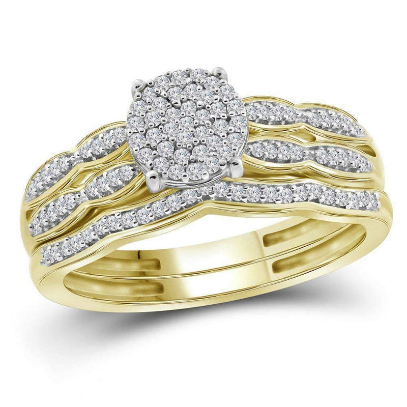 10kt Yellow Gold Womens Round Diamond Cluster Bridal Wedding Engagement Ring Band Set 1/4 Cttw-Gold & Diamond Wedding Ring Sets-6-JadeMoghul Inc.