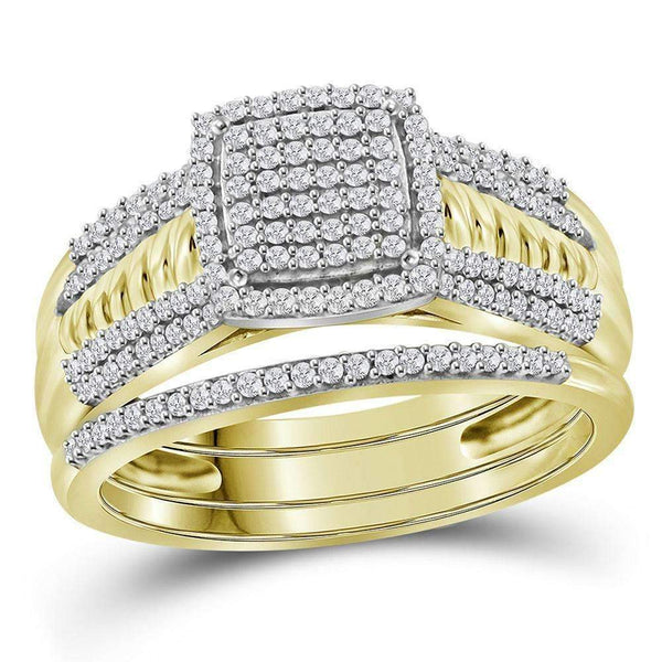 10kt Yellow Gold Women's Round Diamond Cluster Bridal Wedding Engagement Ring Band Set 3/8 Cttw - FREE Shipping (US/CAN)-Wedding Jewelry-5-JadeMoghul Inc.