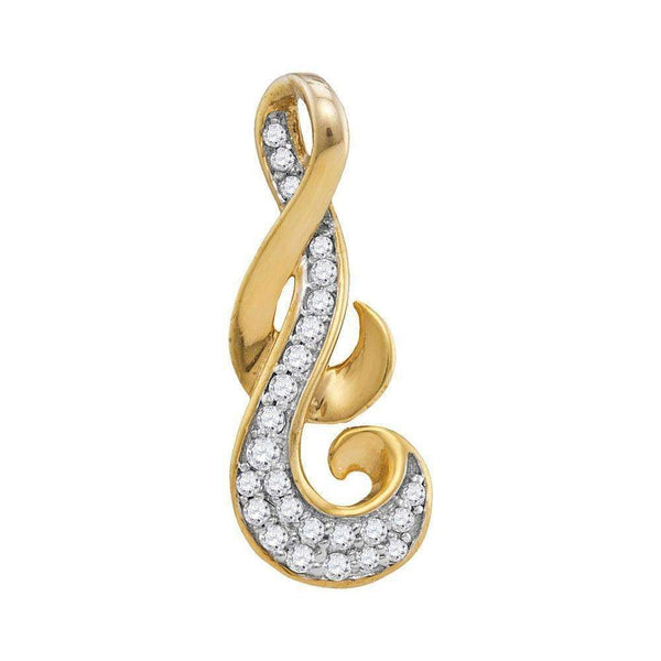 10kt Yellow Gold Women's Round Diamond Cluster Curled Pendant 1-8 Cttw - FREE Shipping (US/CAN)-Gold & Diamond Pendants & Necklaces-JadeMoghul Inc.