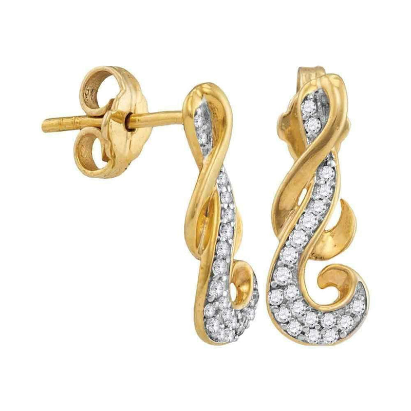 10kt Yellow Gold Women's Round Diamond Cluster Curled Screwback Earrings 1-6 Cttw - FREE Shipping (USA/CAN)-Gold & Diamond Earrings-JadeMoghul Inc.