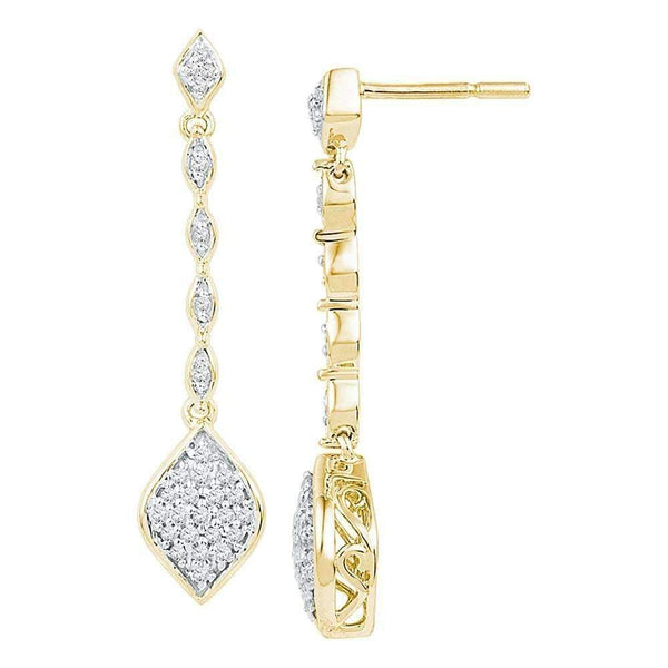10kt Yellow Gold Women's Round Diamond Cluster Dangle Drop Earrings 1-4 Cttw - FREE Shipping (US/CAN)-Gold & Diamond Earrings-JadeMoghul Inc.