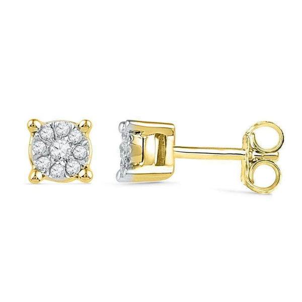 10kt Yellow Gold Women's Round Diamond Cluster Earrings 1-10 Cttw - FREE Shipping (USA/CAN)-Gold & Diamond Earrings-JadeMoghul Inc.