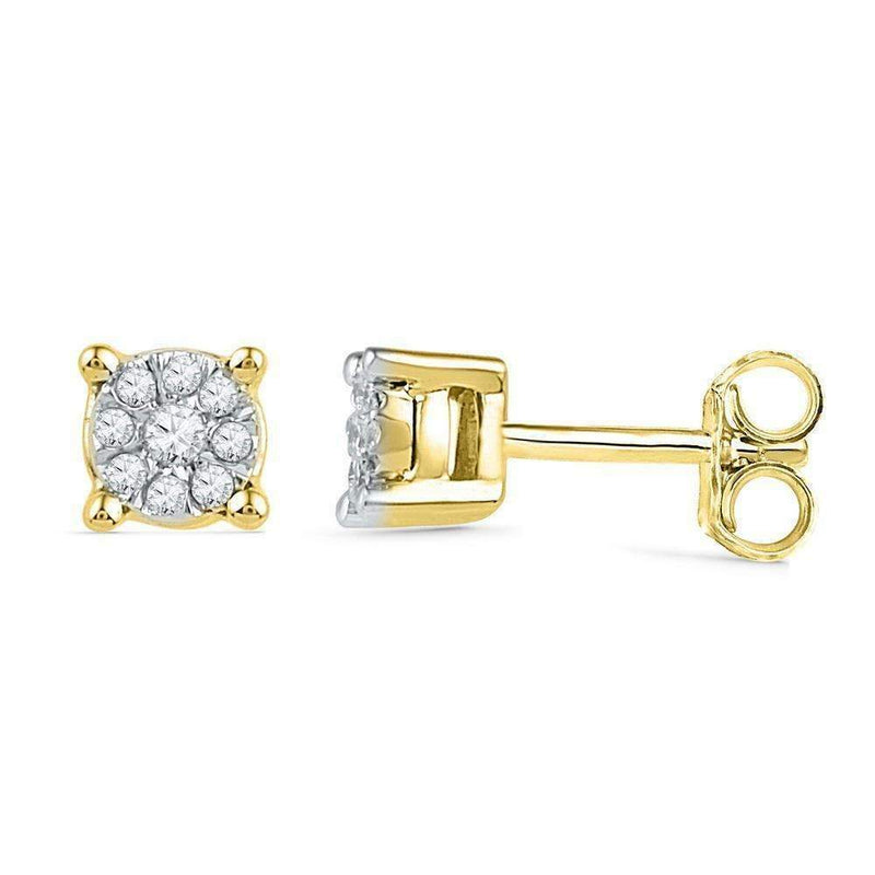 10kt Yellow Gold Women's Round Diamond Cluster Earrings 1-10 Cttw - FREE Shipping (USA/CAN)-Gold & Diamond Earrings-JadeMoghul Inc.