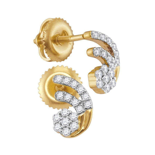 10kt Yellow Gold Women's Round Diamond Cluster Earrings 1-5 Cttw - FREE Shipping (USA/CAN)-Gold & Diamond Earrings-JadeMoghul Inc.