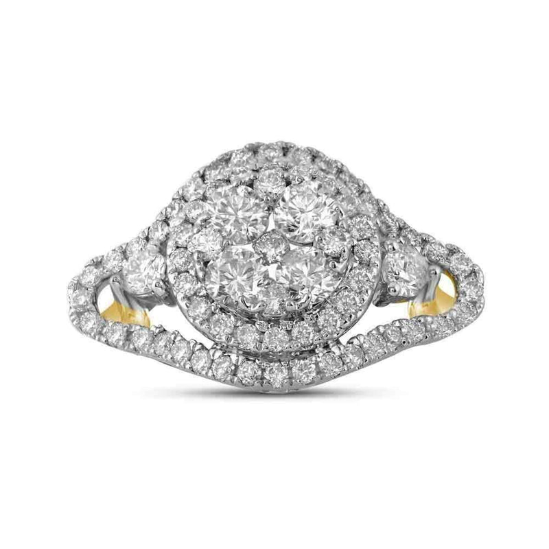 10kt Yellow Gold Women's Round Diamond Cluster Halo Bridal Wedding Engagement Ring 1-1/5 Cttw - FREE Shipping (US/CAN)-Wedding Jewelry-5-JadeMoghul Inc.