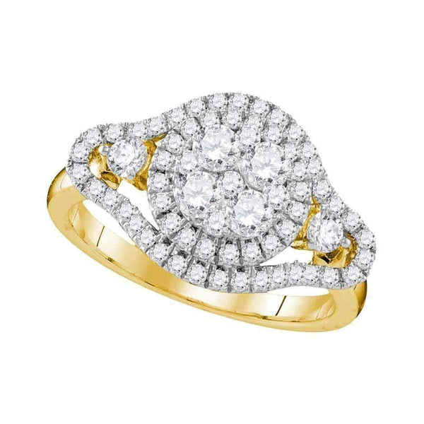 10kt Yellow Gold Women's Round Diamond Cluster Halo Bridal Wedding Engagement Ring 1-1/5 Cttw - FREE Shipping (US/CAN)-Wedding Jewelry-5-JadeMoghul Inc.
