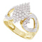 10kt Yellow Gold Women's Round Diamond Cluster Heart Ring 1/2 Cttw - FREE Shipping (US/CAN)-Gold & Diamond Cluster Rings-5-JadeMoghul Inc.