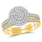 10kt Yellow Gold Womens Round Diamond Cluster Milgrain Bridal Wedding Engagement Ring Band Set 1-3 Cttw-Gold & Diamond Wedding Ring Sets-JadeMoghul Inc.