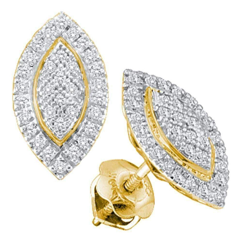 10kt Yellow Gold Women's Round Diamond Cluster Oval Stud Earrings 1-5 Cttw - FREE Shipping (USA/CAN)-Gold & Diamond Earrings-JadeMoghul Inc.