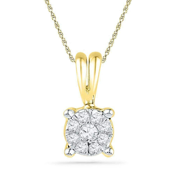 10kt Yellow Gold Womens Round Diamond Cluster Pendant 1-10 Cttw-Gold & Diamond Pendants & Necklaces-JadeMoghul Inc.