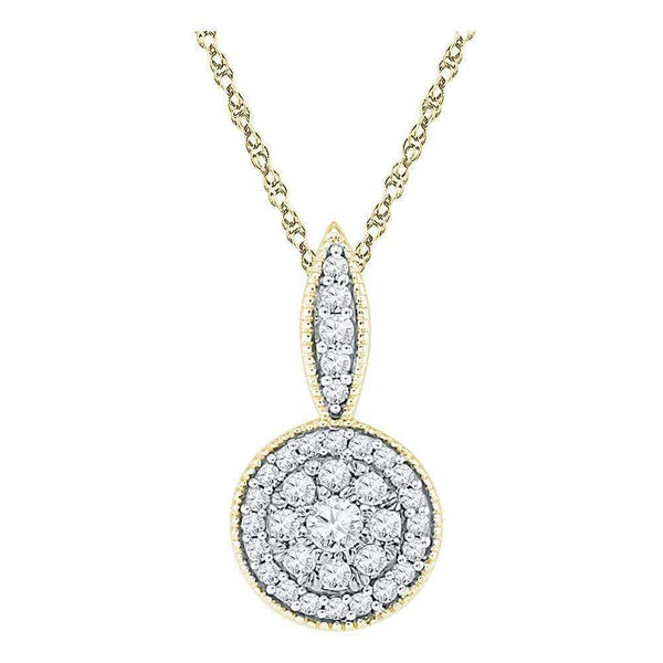 10kt Yellow Gold Women's Round Diamond Cluster Pendant 1-3 Cttw - FREE Shipping (US/CAN)-Gold & Diamond Pendants & Necklaces-JadeMoghul Inc.