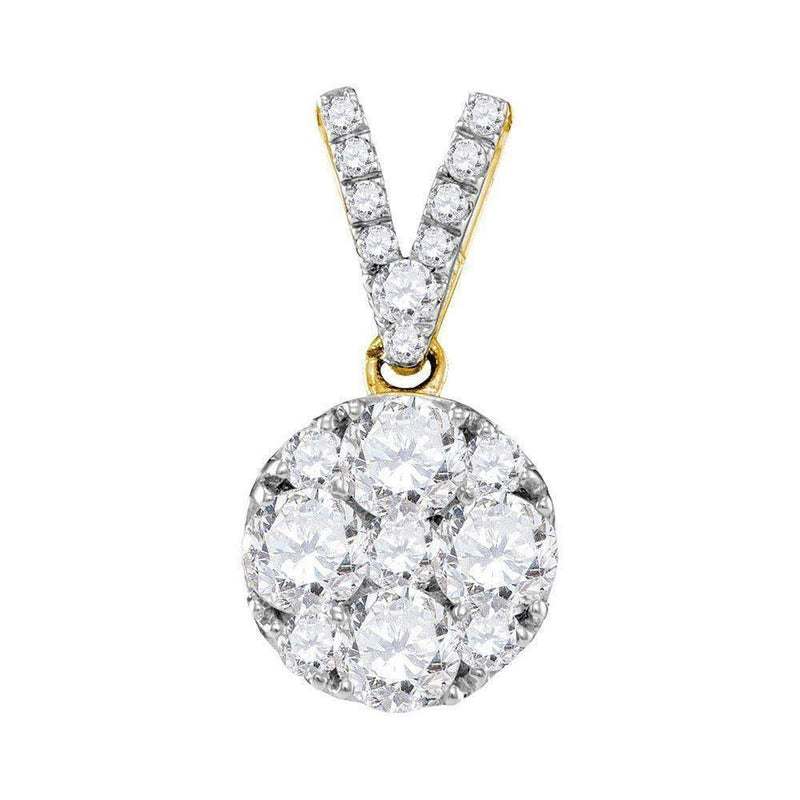 10kt Yellow Gold Women's Round Diamond Cluster Pendant 1.00 Cttw - FREE Shipping (US/CAN)-Gold & Diamond Pendants & Necklaces-JadeMoghul Inc.