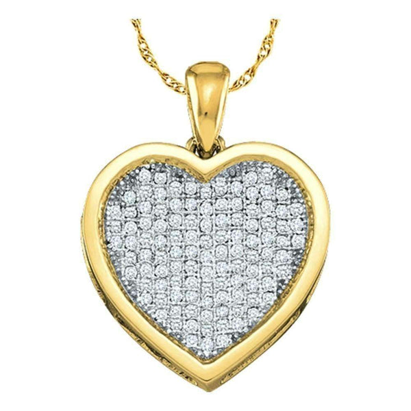 10kt Yellow Gold Women's Round Diamond Cluster Small Heart Love Pendant 1-20 Cttw - FREE Shipping (US/CAN)-Gold & Diamond Pendants & Necklaces-JadeMoghul Inc.