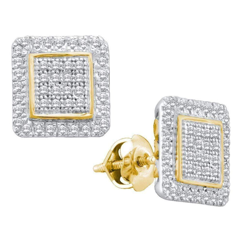 10kt Yellow Gold Women's Round Diamond Cluster Square Stud Earrings 1-3 Cttw - FREE Shipping (US/CAN)-Gold & Diamond Earrings-JadeMoghul Inc.