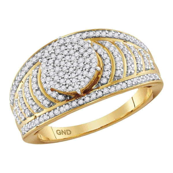 10kt Yellow Gold Women's Round Diamond Cluster Striped Bridal Wedding Engagement Ring 1-2 Cttw - FREE Shipping (USA/CAN)-Gold & Diamond Engagement & Anniversary Rings-JadeMoghul Inc.