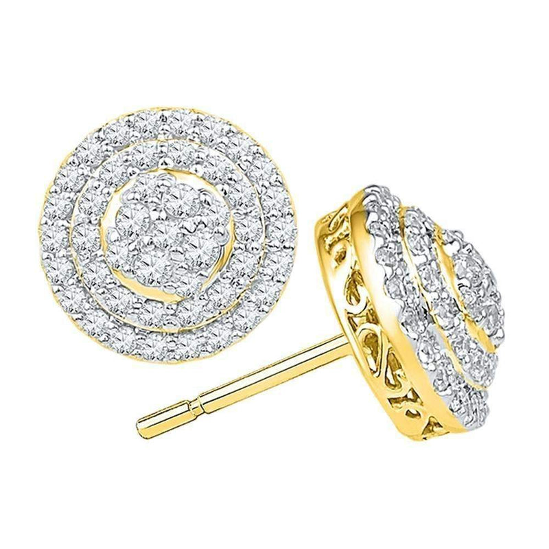 10kt Yellow Gold Women's Round Diamond Concentric Circle Layered Cluster Earrings 3-4 Cttw - FREE Shipping (USA/CAN)-Gold & Diamond Earrings-JadeMoghul Inc.