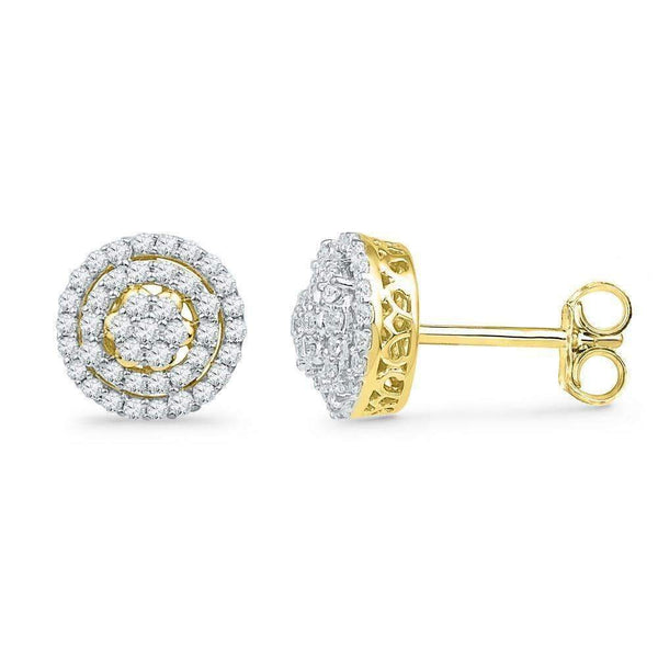 10kt Yellow Gold Women's Round Diamond Concentric Cluster Screwback Earrings 1-2 Cttw - FREE Shipping (USA/CAN)-Gold & Diamond Earrings-JadeMoghul Inc.