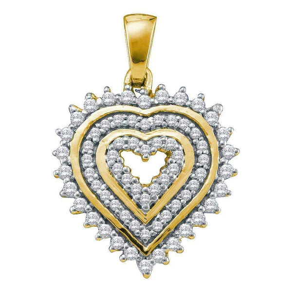 10kt Yellow Gold Women's Round Diamond Concentric Heart Pendant 1-3 Cttw - FREE Shipping (US/CAN)-Gold & Diamond Pendants & Necklaces-JadeMoghul Inc.