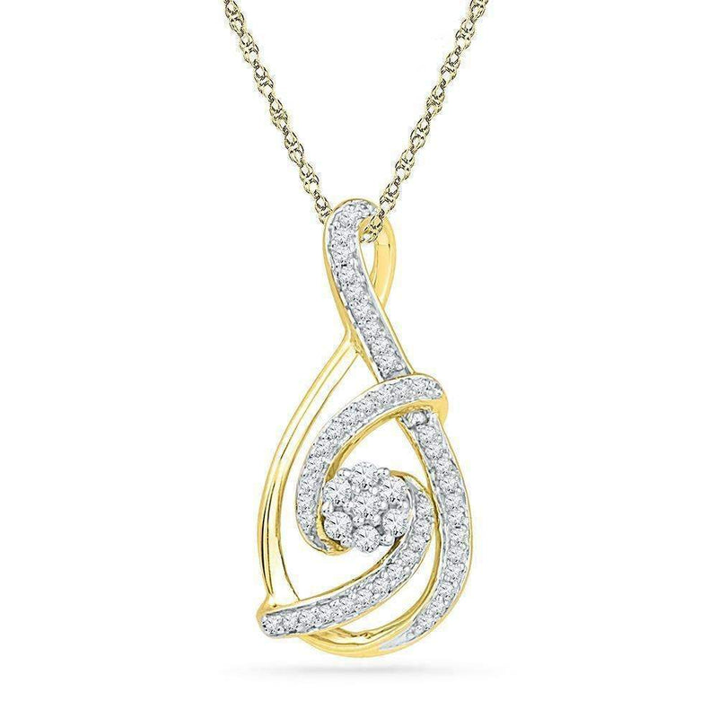 10kt Yellow Gold Women's Round Diamond Cradled Cluster Teardrop Pendant 1-4 Cttw - FREE Shipping (US/CAN)-Gold & Diamond Pendants & Necklaces-JadeMoghul Inc.