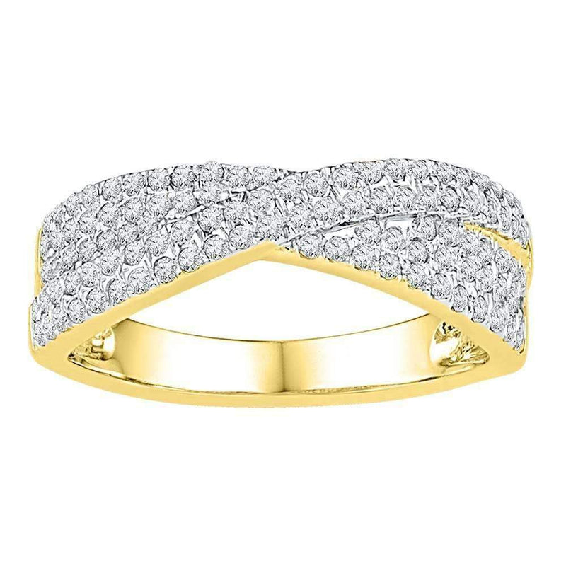 10kt Yellow Gold Women's Round Diamond Crossover Band Ring 1/2 Cttw - FREE Shipping (US/CAN)-Gold & Diamond Bands-5-JadeMoghul Inc.