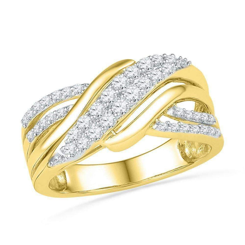 10kt Yellow Gold Women's Round Diamond Crossover Band Ring 1/2 Cttw - FREE Shipping (US/CAN)-Gold & Diamond Bands-5-JadeMoghul Inc.