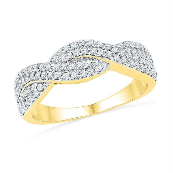 10kt Yellow Gold Women's Round Diamond Crossover Band Ring 1/2 Cttw - FREE Shipping (US/CAN)-Gold & Diamond Bands-5-JadeMoghul Inc.