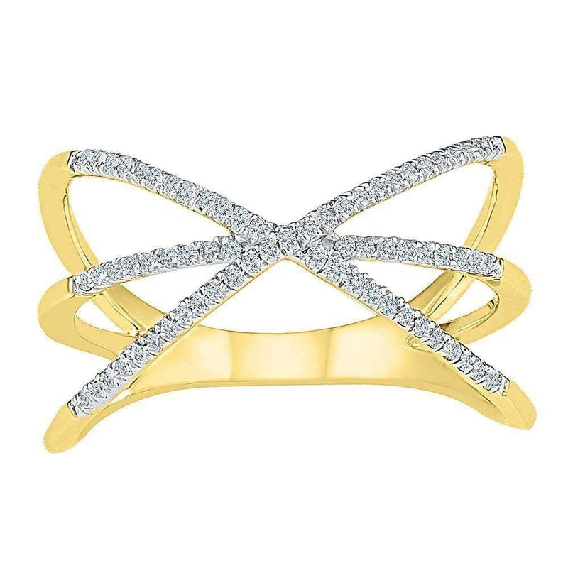 10kt Yellow Gold Women's Round Diamond Crossover Band Ring 1/5 Cttw - FREE Shipping (US/CAN)-Gold & Diamond Bands-5.5-JadeMoghul Inc.