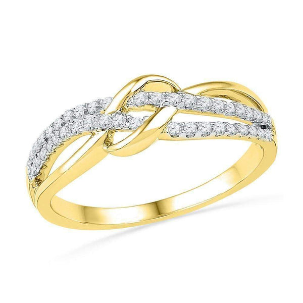 10kt Yellow Gold Women's Round Diamond Crossover Band Ring 1/5 Cttw - FREE Shipping (US/CAN)-Gold & Diamond Bands-5-JadeMoghul Inc.