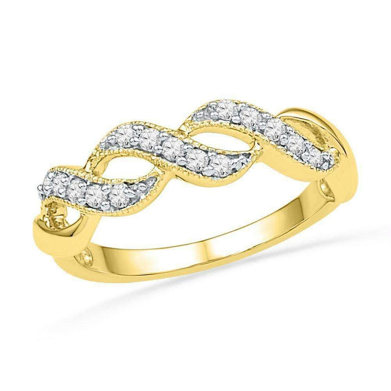 10kt Yellow Gold Women's Round Diamond Crossover Band Ring 1/5 Cttw - FREE Shipping (US/CAN)-Gold & Diamond Bands-5-JadeMoghul Inc.