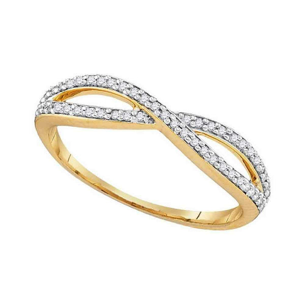 10kt Yellow Gold Women's Round Diamond Crossover Band Ring 1/8 Cttw - FREE Shipping (US/CAN)-Gold & Diamond Bands-9-JadeMoghul Inc.