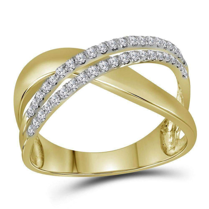 10kt Yellow Gold Women's Round Diamond Crossover Band Ring 3/8 Cttw - FREE Shipping (US/CAN)-Rings And Bands-5-JadeMoghul Inc.