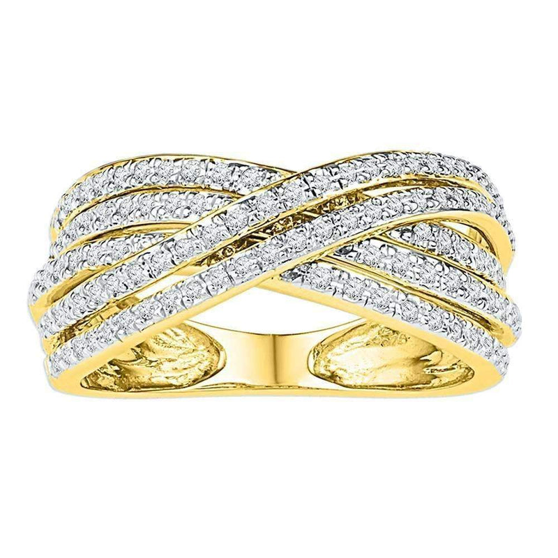 10kt Yellow Gold Women's Round Diamond Crossover Five Row Band Ring 5-8 Cttw - FREE Shipping (US/CAN)-Gold & Diamond Bands-JadeMoghul Inc.