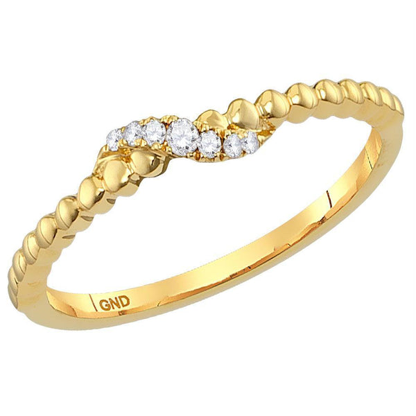 10kt Yellow Gold Womens Round Diamond Crossover Stackable Band Ring 1/20 Cttw-Gold & Diamond Rings-5-JadeMoghul Inc.