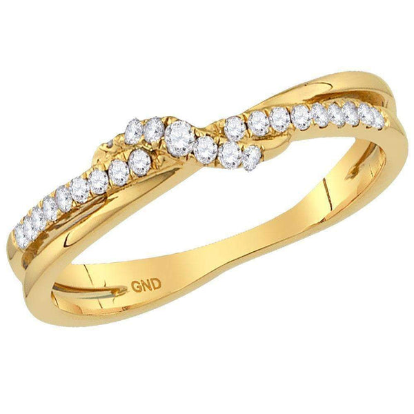 10kt Yellow Gold Women's Round Diamond Crossover Stackable Band Ring 1/6 Cttw - FREE Shipping (US/CAN)-Rings And Bands-5-JadeMoghul Inc.