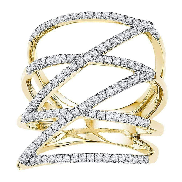 10kt Yellow Gold Womens Round Diamond Crossover Strand Fashion Band Ring 1-2 Cttw-Gold & Diamond Fashion Rings-JadeMoghul Inc.