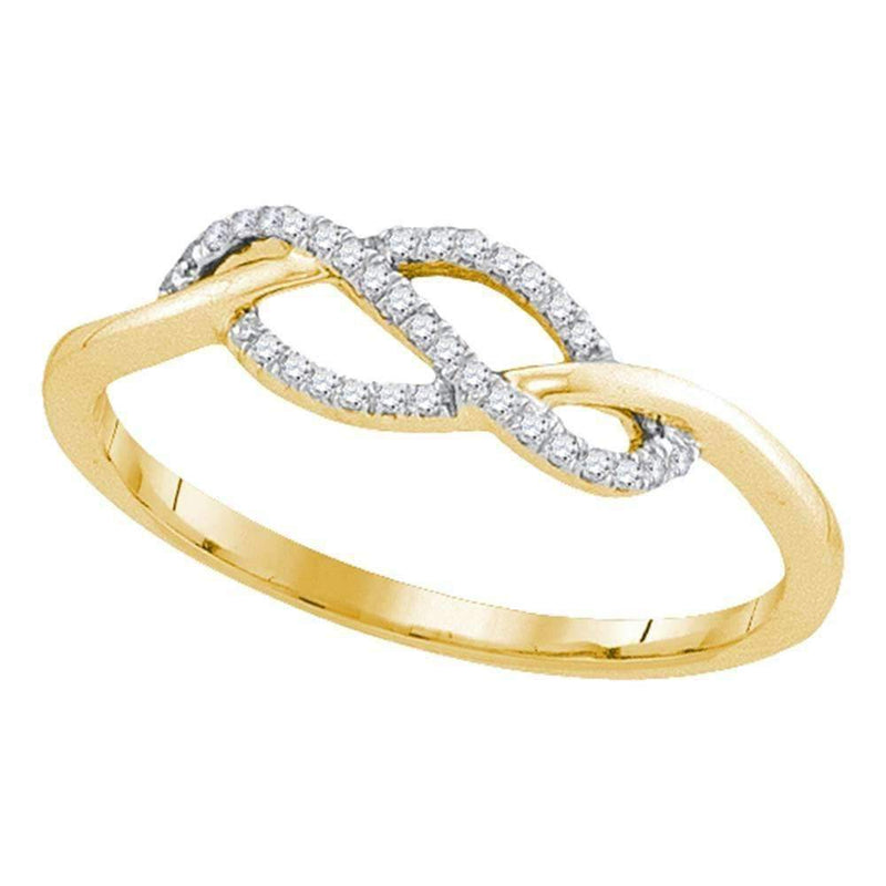 10kt Yellow Gold Women's Round Diamond Crossover Strand Ring 1/10 Cttw - FREE Shipping (US/CAN)-Rings And Bands-5-JadeMoghul Inc.