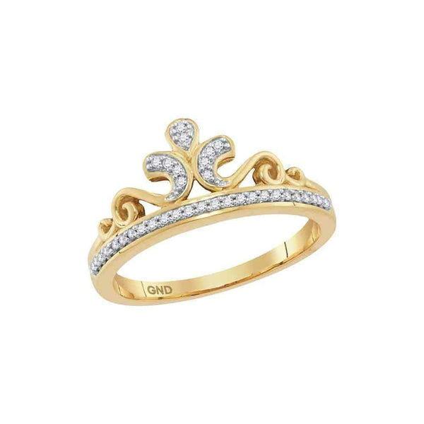 10kt Yellow Gold Women's Round Diamond Crown Tiara Band Ring 1/10 Cttw - FREE Shipping (US/CAN)-Gold & Diamond Fashion Rings-5-JadeMoghul Inc.