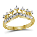 10kt Yellow Gold Womens Round Diamond Crown Tiara Band Ring 1/5 Cttw - FREE Shipping (US/CAN)-Gold & Diamond Bands-5-JadeMoghul Inc.