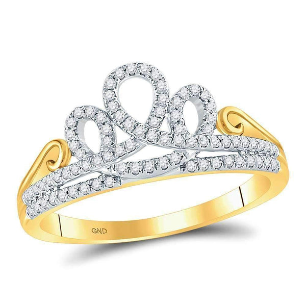 10kt Yellow Gold Womens Round Diamond Crown Tiara Fashion Ring 1/5 Cttw-Gold & Diamond Fashion Rings-6-JadeMoghul Inc.