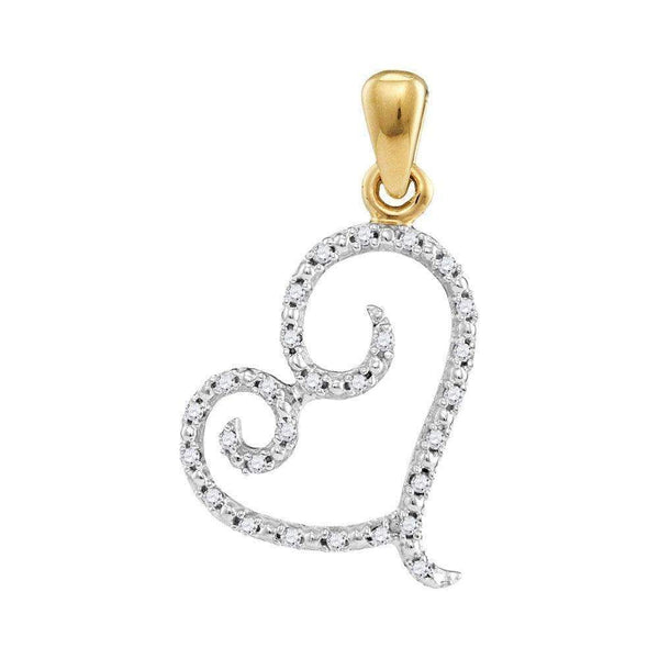 10kt Yellow Gold Women's Round Diamond Curled Heart Pendant 1-10 Cttw - FREE Shipping (US/CAN)-Gold & Diamond Pendants & Necklaces-JadeMoghul Inc.