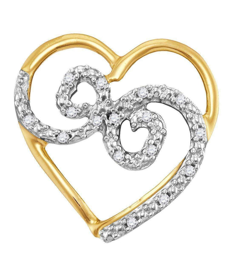 10kt Yellow Gold Women's Round Diamond Curled Heart Pendant 1-20 Cttw - FREE Shipping (US/CAN)-Gold & Diamond Pendants & Necklaces-JadeMoghul Inc.