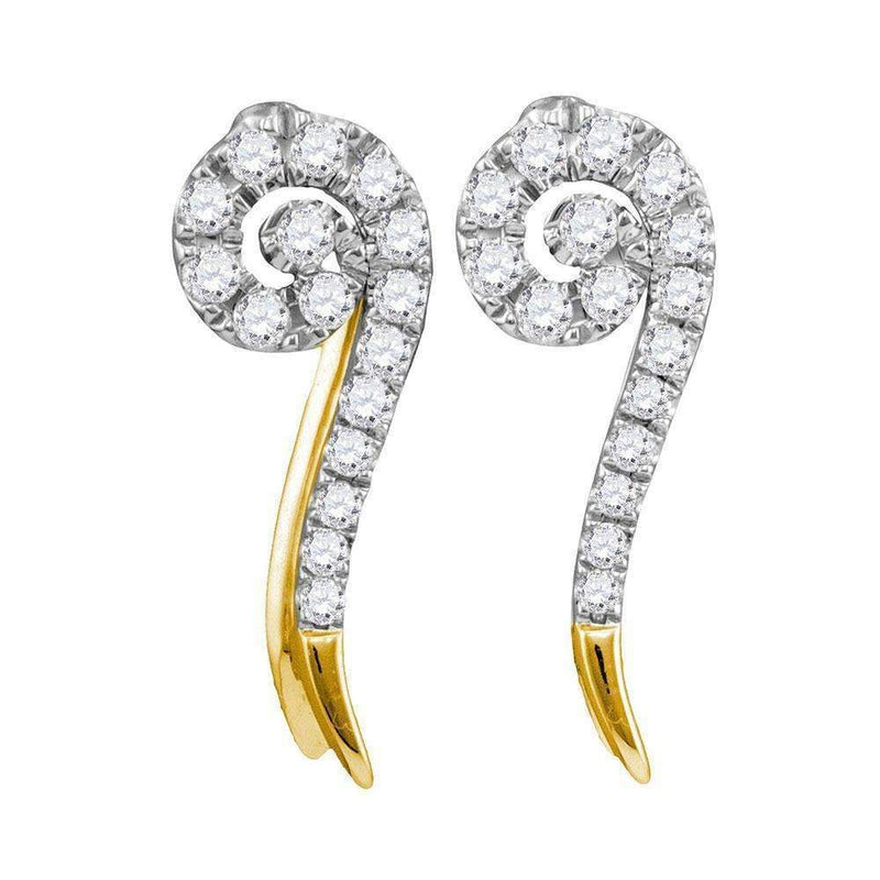 10kt Yellow Gold Womens Round Diamond Curled Stud Earrings 1-4 Cttw-Gold & Diamond Earrings-JadeMoghul Inc.