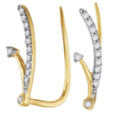 10kt Yellow Gold Women's Round Diamond Curved Climber Earrings 1-10 Cttw - FREE Shipping (USA/CAN)-Gold & Diamond Earrings-JadeMoghul Inc.